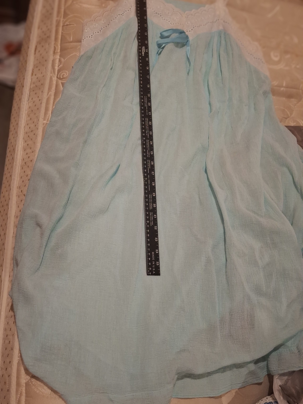 Light Blue Eyelet-Trim Sleep Chemise with Bow - Picture 5 of 10